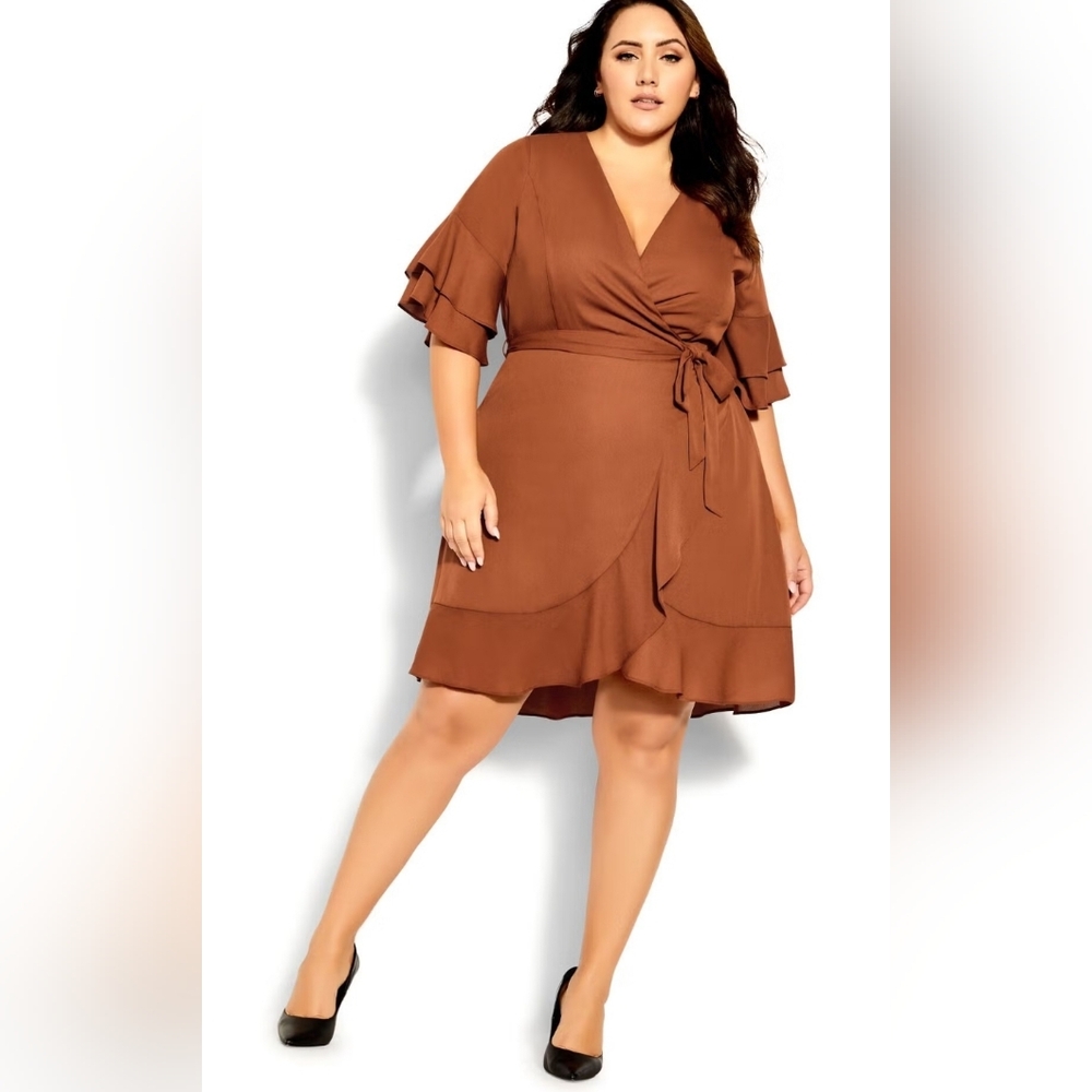 City Chic Women's Size XXS Isabella Ginger Deep V-neckline Mini Dress NWT